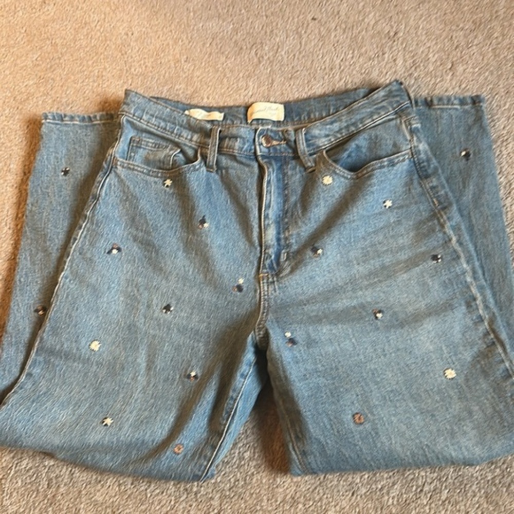 Universal Theead Vintage Straight 10/30R Flower Embroidery Jeans GUC
